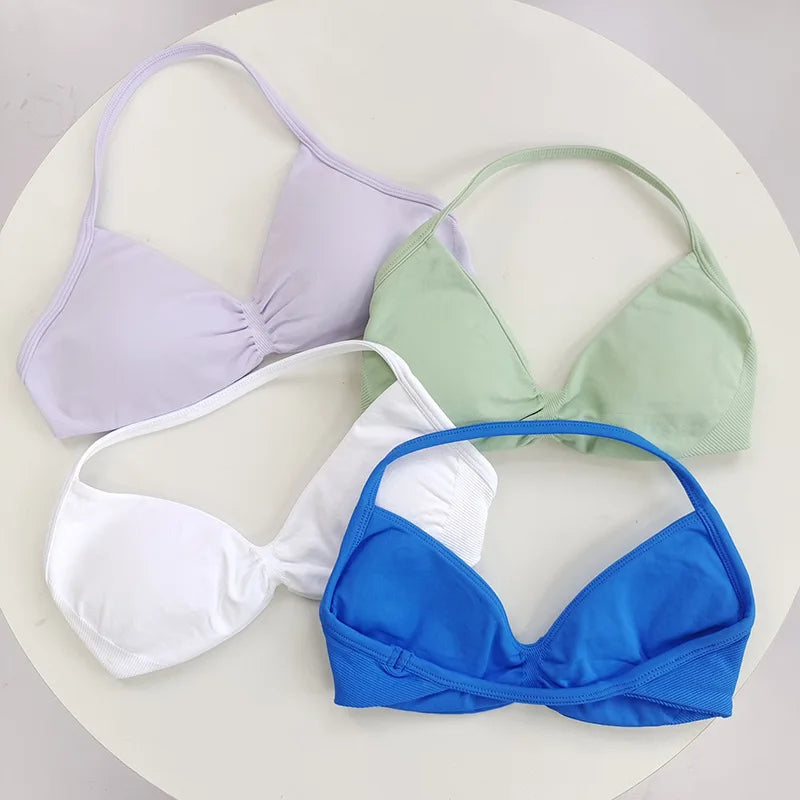 High Support Lace Up Sports Bra for Women - Thin Strap Camisole Seamless Tight Fit for Push Up Training and Yoga Gym Top