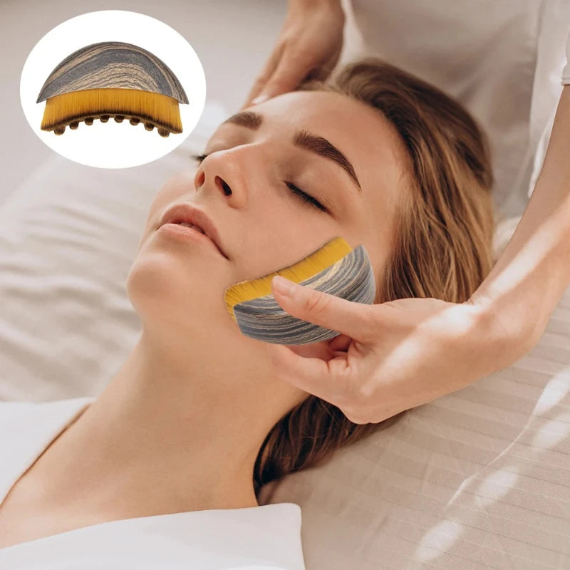 Portable Dry Facial Brush with Soft Bristles, Contoured Lymphatic Massage Tool, Face Shaping Device, Home Spa, Gentle Exfoliating Brush