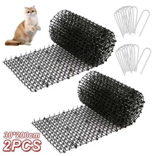 2pcs 30x200cm Black Connection Pet Barrier Net Animal Isolation Mesh Fence Mat with 16 Fixing Ground Spikes Garden Outdoor Dog and Cat Divider Protective Net