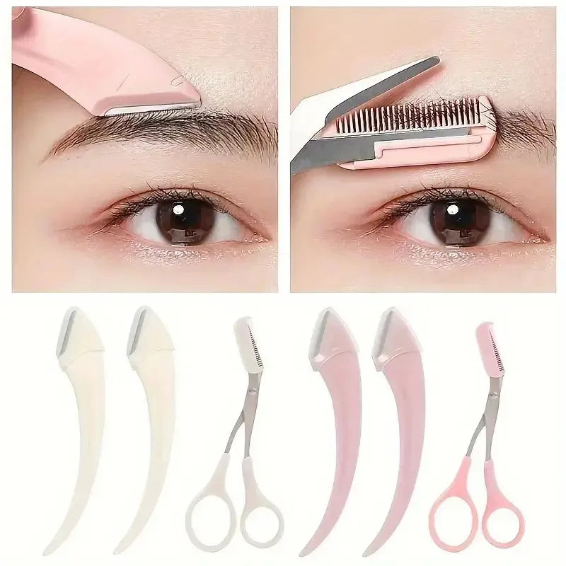 Augenbrauentrimmer-Set, gebogener Augenbrauenrasierer, Augenbrauenschere mit Kamm, praktische, einfache Schönheitswerkzeuge für Anfänger