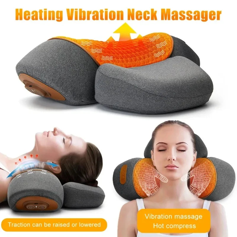 Electric Neck Massager Pillow Cervical Stretcher Heating Vibration Massage Back Traction Orthopedic Sleep Pillow Support