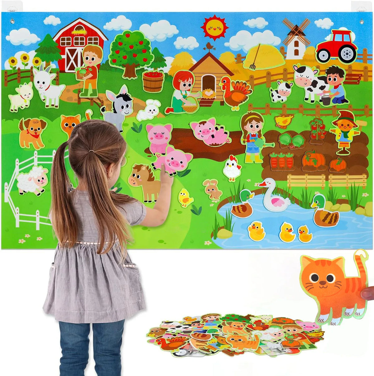 Farm Animals Felt Story Board Set Storytelling Early Learning Interactive Playset Wall Hanging Puzzle Toys for Toddlers Gifts