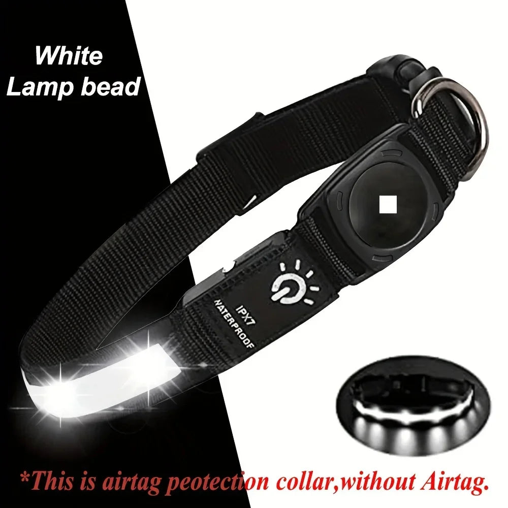 Waterproof LED Dog Collar with AirTag Holder – USB Rechargeable Light-Up Collar