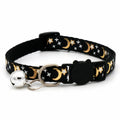 New cat collar with gold stars and moon, reflective safety buckle and bell, adjustable cat and small dog collars