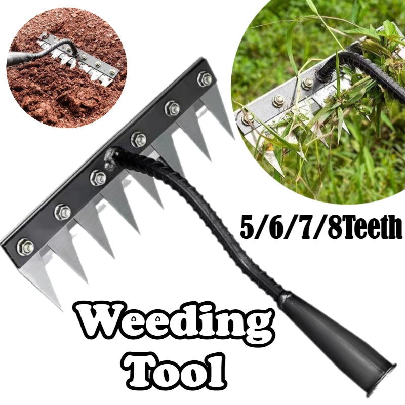 5/6/7/8 Teeth Agriculture Rake Soil Loosening Weeding Tool Multifunction Metal Weeding Rake Garden Weeding Rake Gardening Tools