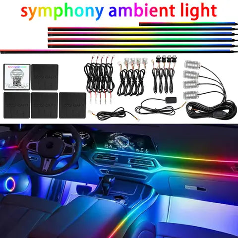 18-in-1 Full Color Streamer Car Ambient Lighting RGB 64 Colors Universal LED Interior Lighting Hidden Acrylic Strips Symphony Atmosphere Lamp