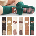 6 Pairs Cute Cartoon Fox and Bear Pattern Non-Slip Kids Socks for Kids Boys Girls Comfortable for Toddlers