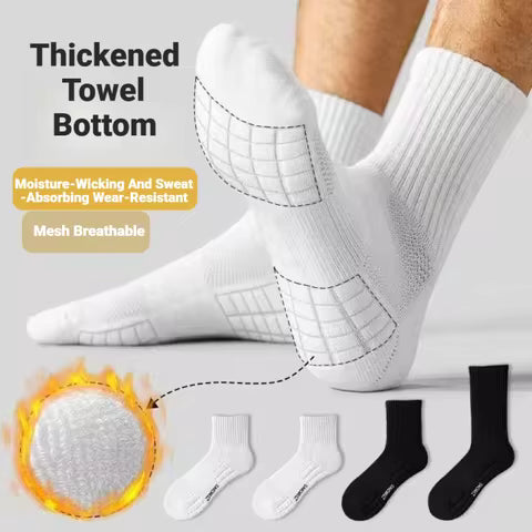 Men's sports socks with thick sole that absorbs sweat and is breathable with sole padding for running, professional sports socks for men.