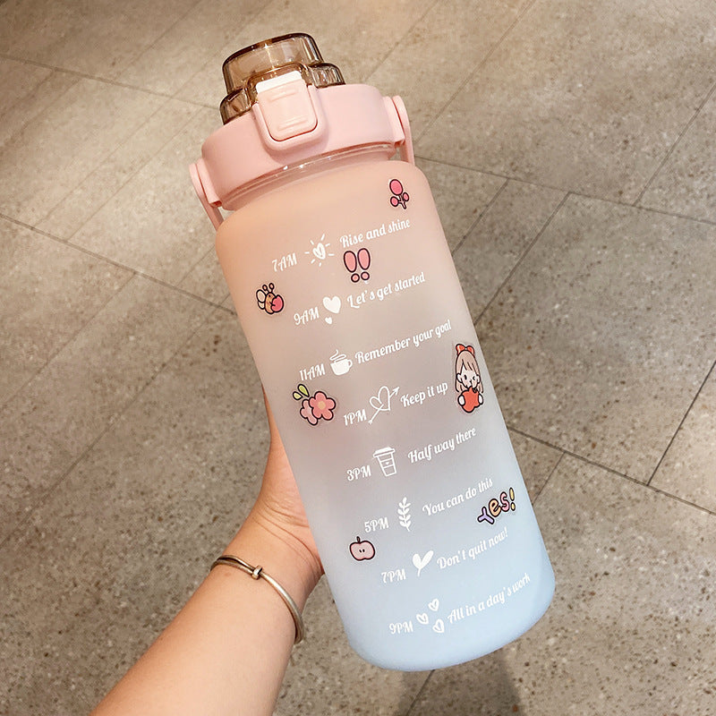 Stickers Water Bottle With Straw 2000ml Cute Portable Scale