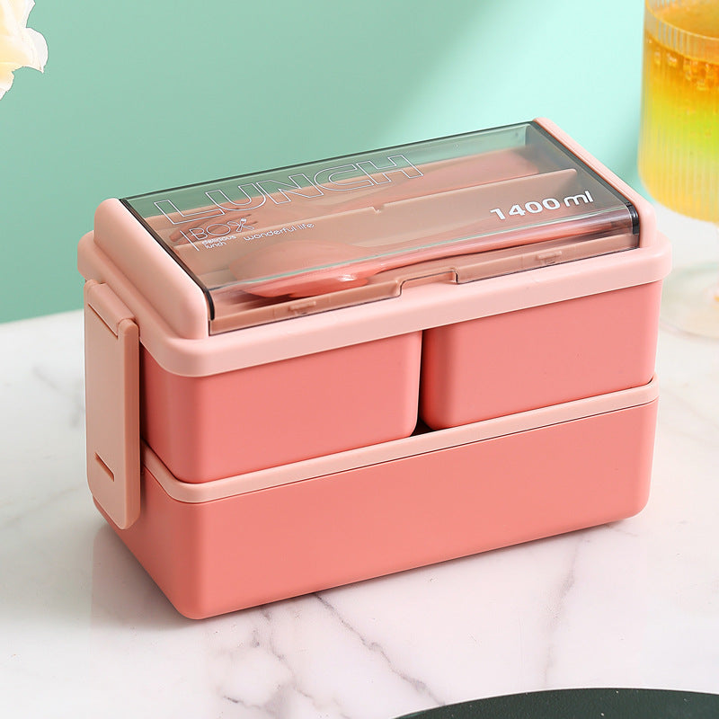 Plastic Lunch Box Microwavable Set Double Layer Divider With Cutlery