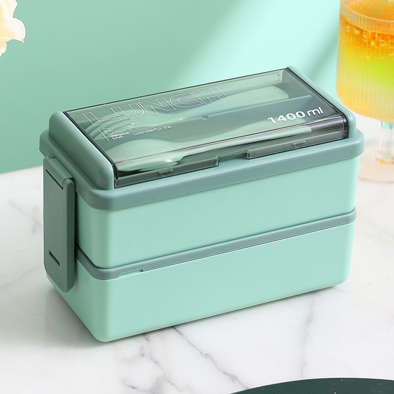 Plastic Lunch Box Microwavable Set Double Layer Divider With Cutlery