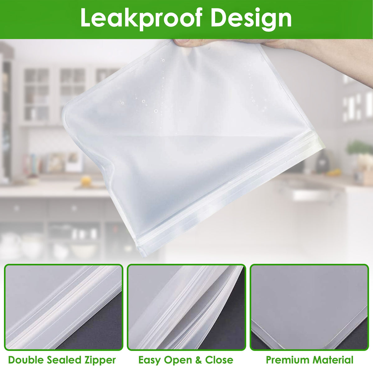 20Pcs Reusable Food Storage Bags 5 Sandwich Snack Gallon Quart Bag Leakproof