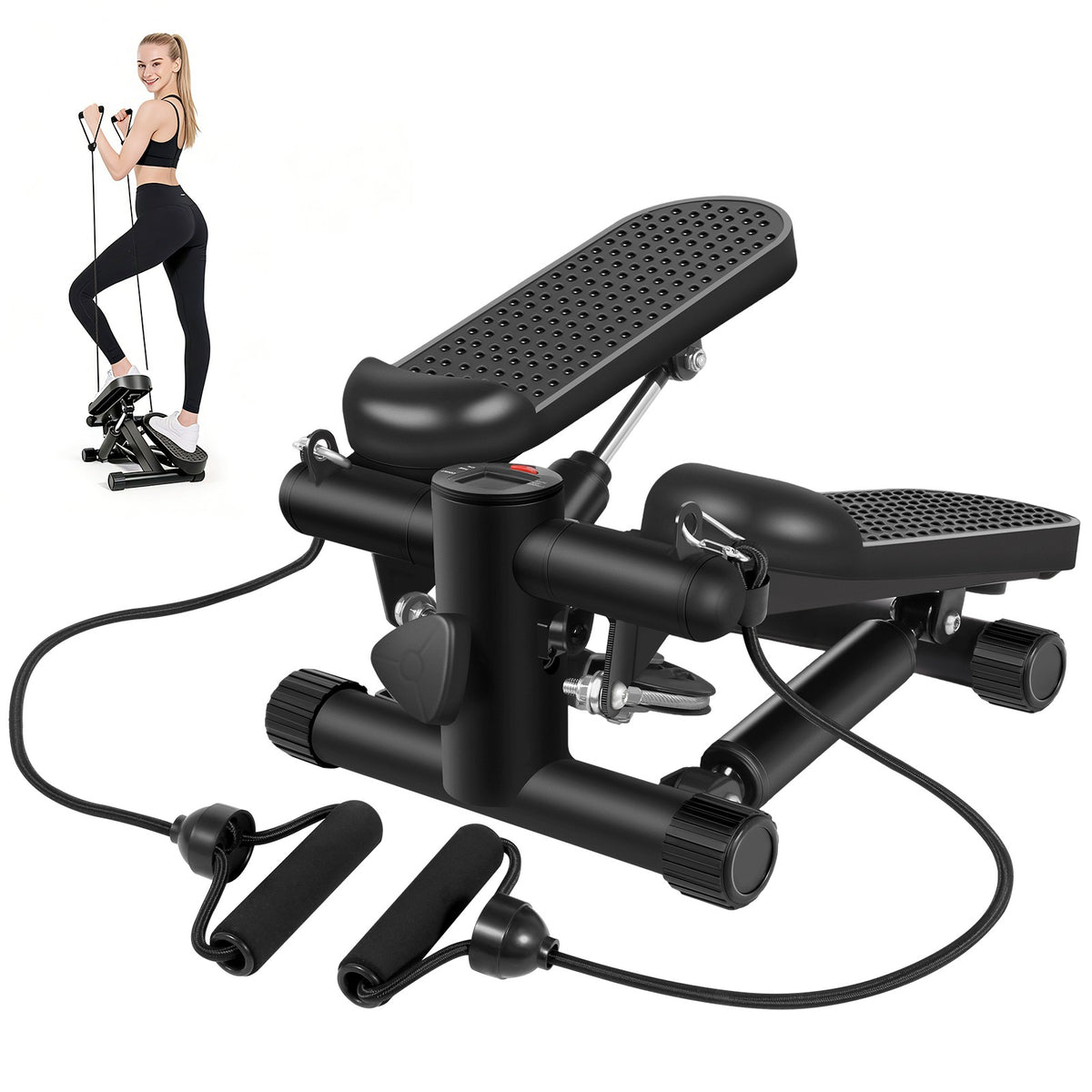 Mini Exercise Stepper With Resistance Bands And LCD Monitor Home Fitness
