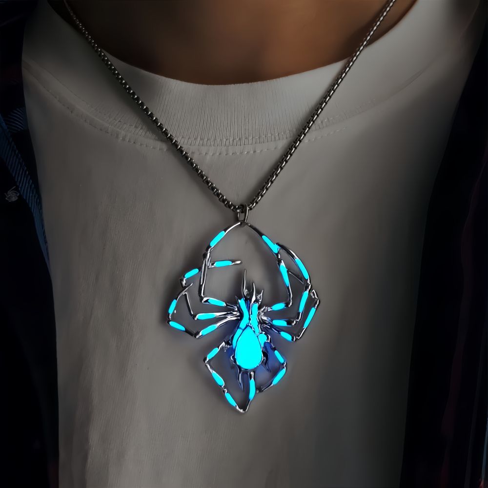Halloween Creative Stereo Luminous Spider Necklace Jewerly Glowing Night