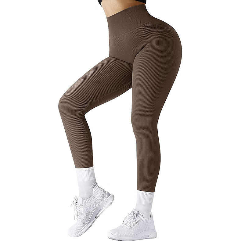 High Waist Seamless Leggings Threaded Knitted Fitness Pants Solid Women's