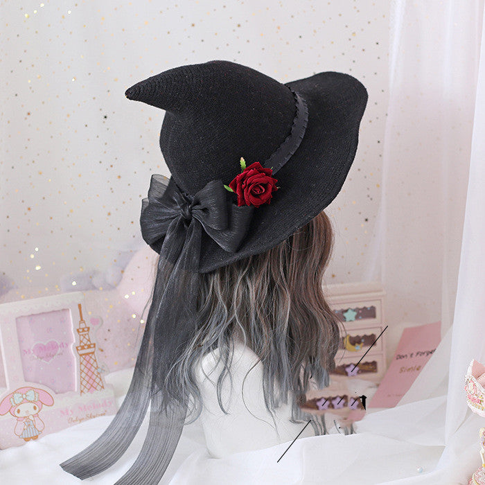 Lolita Halloween Retro Witch Hat Masquerade Rose Big Bow Wizard Gothic Magical