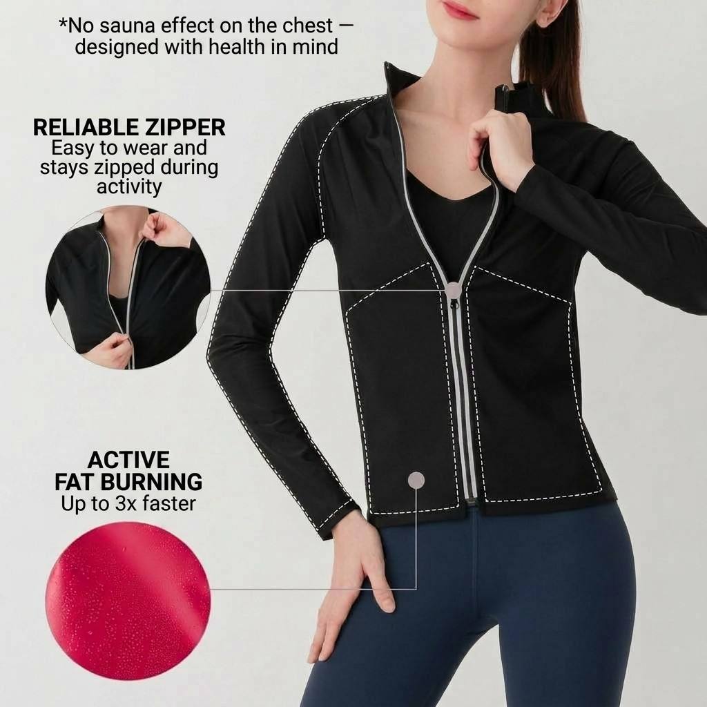 Sauna Jackets For Women Long Sleeves Sweat Suit Shirt Zipper Workout Gym