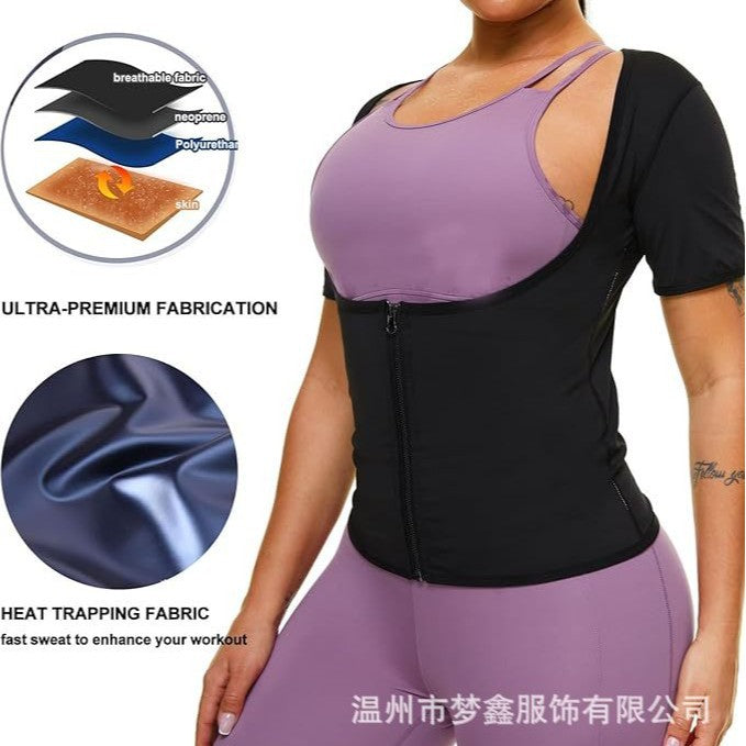 Women's Sauna Sweatshirt Suit Short-sleeved Waist Training Top Fitness Slim-fit