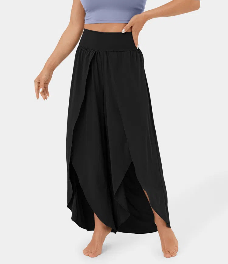 Loose Split Yoga Pants Summer Elastic High Waist Wide Leg Trousers Women's