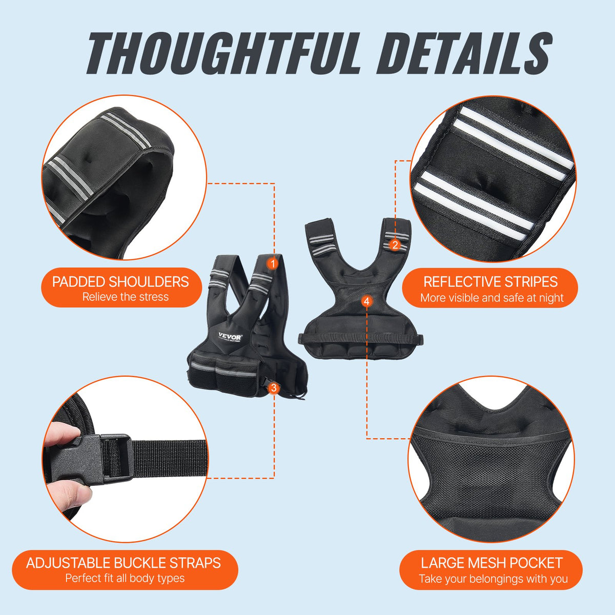 Adjustable Weighted Vest, 11-20lb Weight Vest With 6 Ironsand Weights And