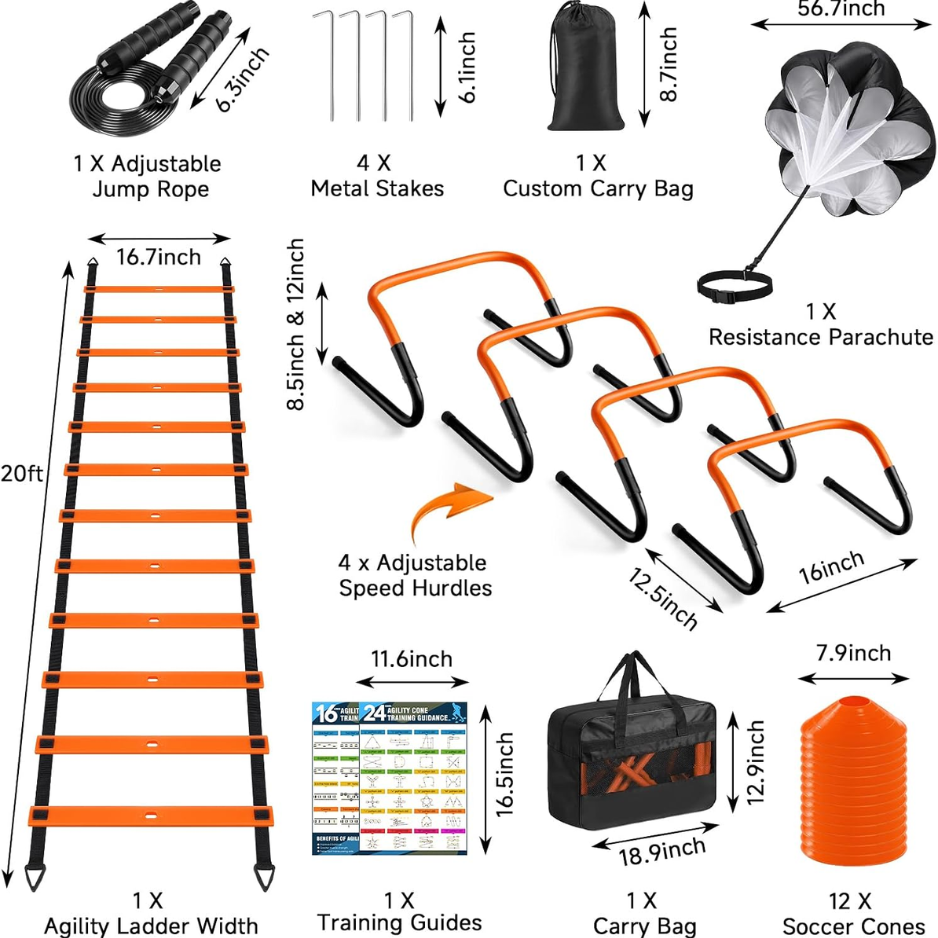Agility Ladder, Soccer Football Training Equipment Speed 20ft 4 Adjustable