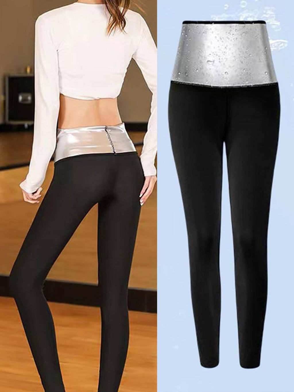 Women Sauna Sweat Leggings, High Waist Thermo Compression Workout Pants, Tummy