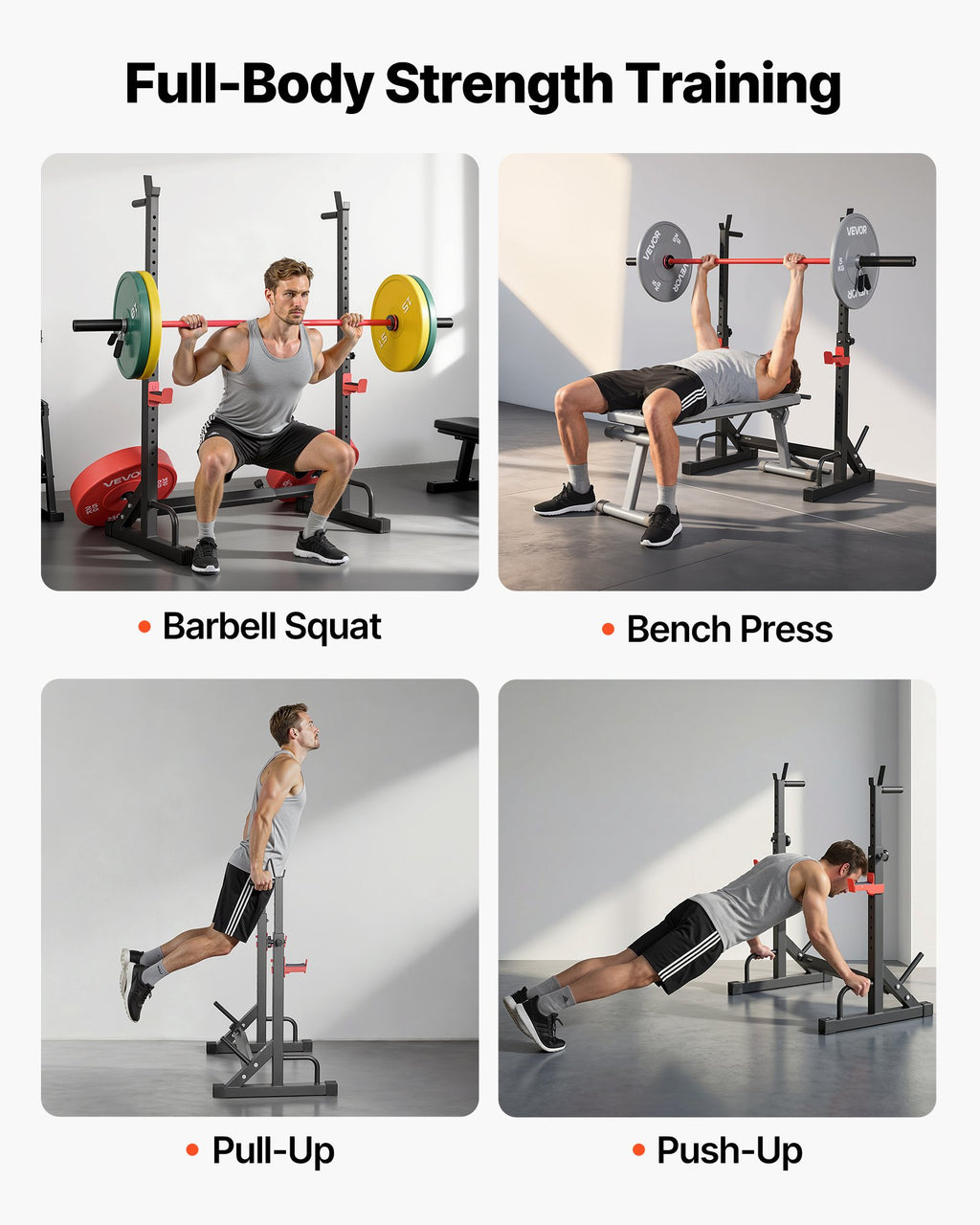 Power Cage Squat Rack, Home Gym Rack With Adjustable Height & Width, 550LBS