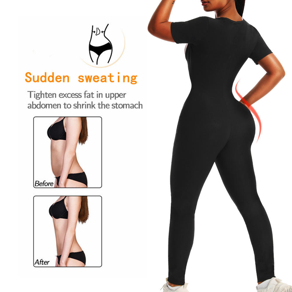 Women's Sauna Suit Short Sleeve Jumpsuit, Sweat Enhancer Workout Shapewear