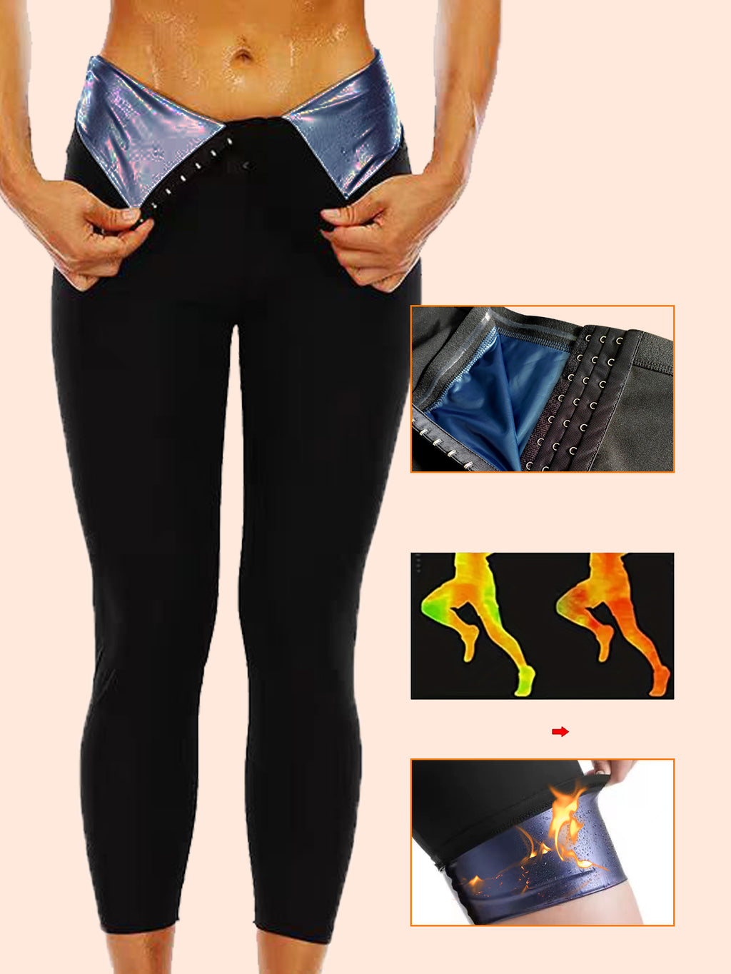 Plus Size Sauna Sweat Leggings For Women, High Waist Silver Coated Workout
