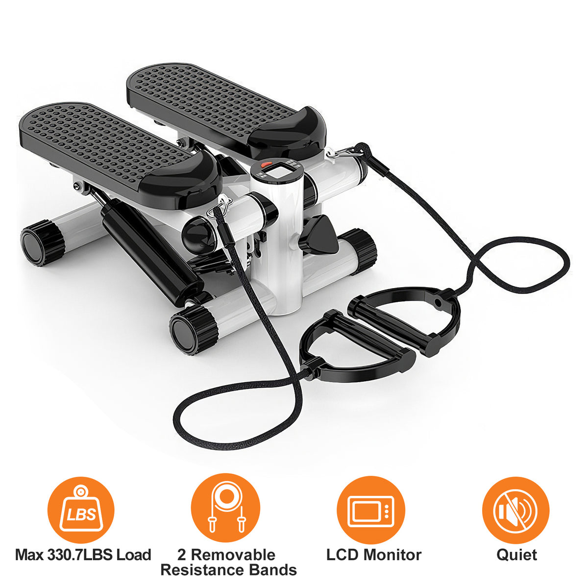 Stepper For Exercise Mini Fitness With 2 Resistance Bands LCD Monitor Max