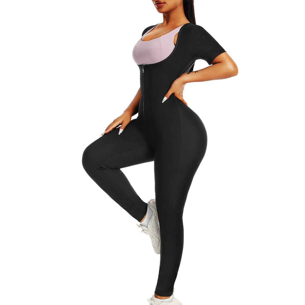 Women's Sauna Suit Short Sleeve Jumpsuit, Sweat Enhancer Workout Shapewear