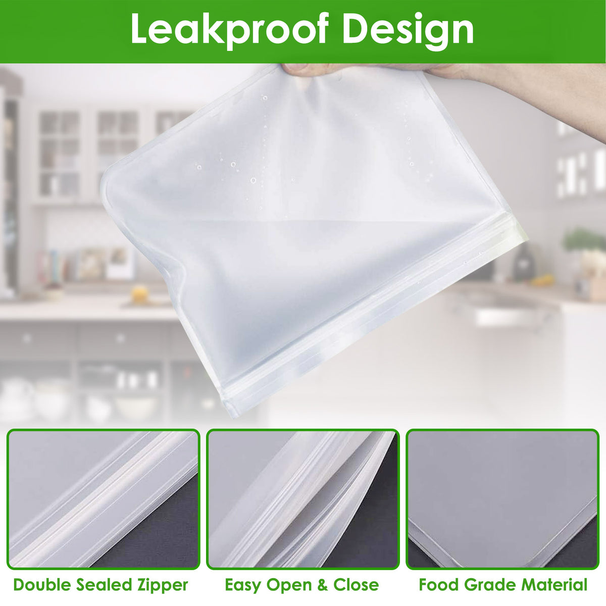 20Pcs Reusable Food Storage Bags 5 Sandwich Snack Gallon Quart Bag Leakproof
