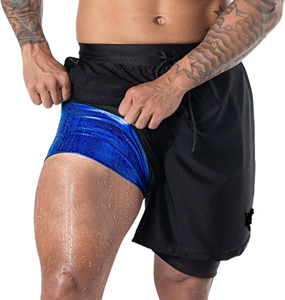 2-in-1 Double-layer Men's Sweat Shorts Sauna Suit Bottoms Compression Training