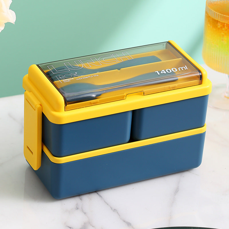 Plastic Lunch Box Microwavable Set Double Layer Divider With Cutlery