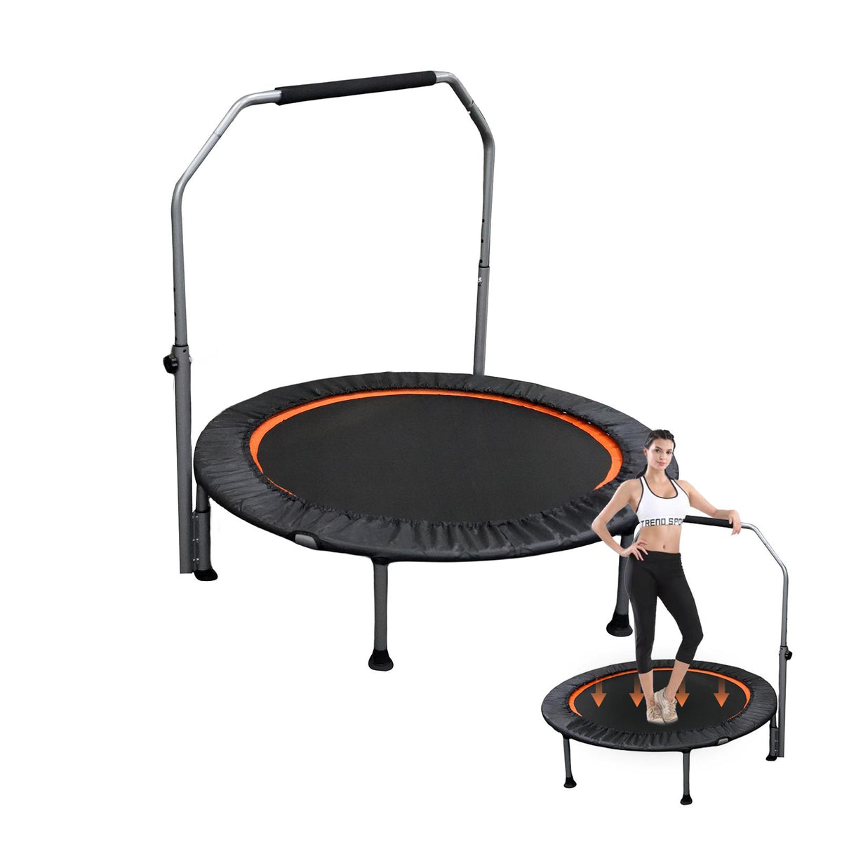 Folding Mini Fitness Trampoline With Adjustable Handles For Adults, Suitable