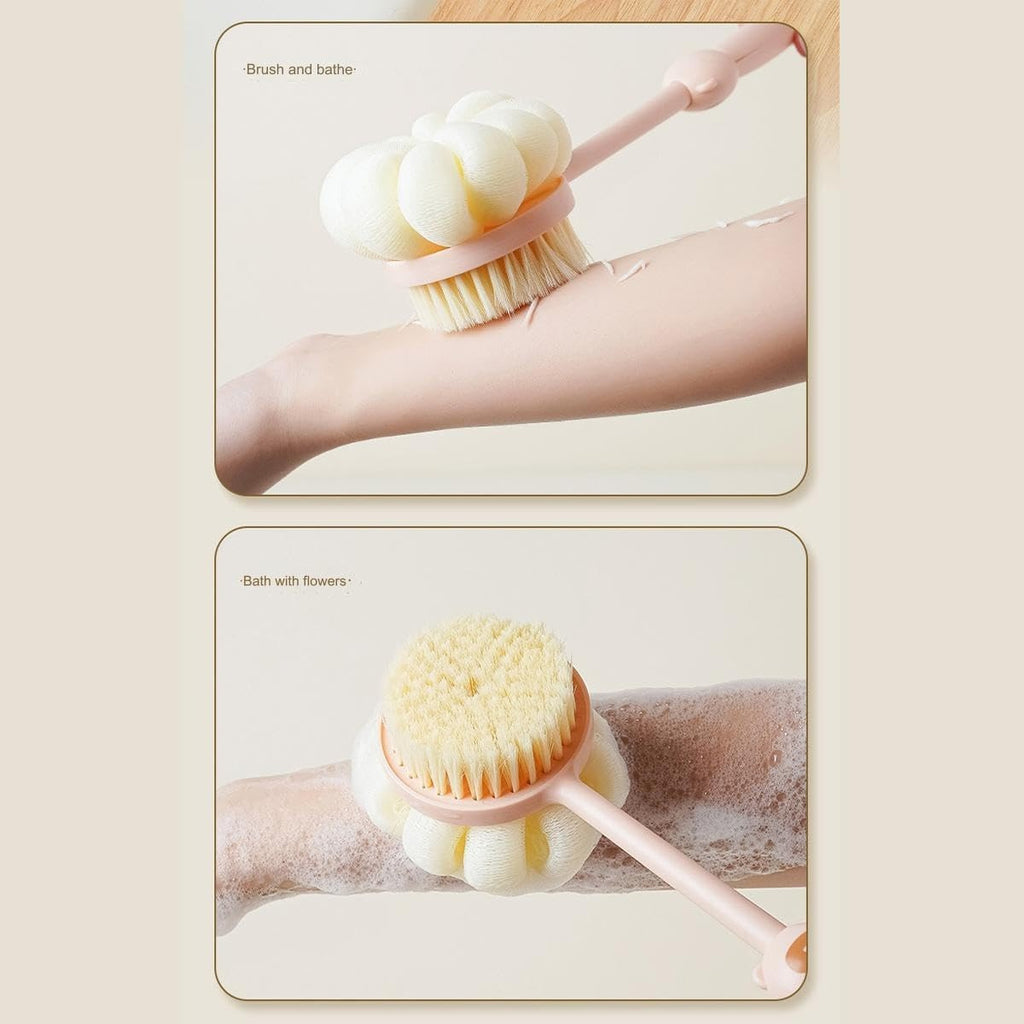 Shower Brush 3-Piece Set, Long With Soft Bristles, Double-sided Body In White