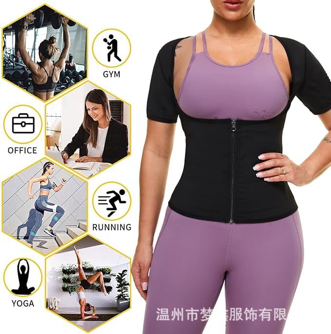 Women's Sauna Sweatshirt Suit Short-sleeved Waist Training Top Fitness Slim-fit