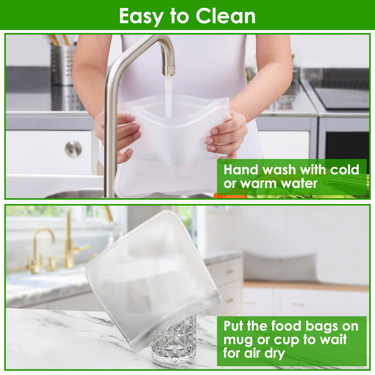 20Pcs Reusable Food Storage Bags 5 Sandwich Snack Gallon Quart Bag Leakproof