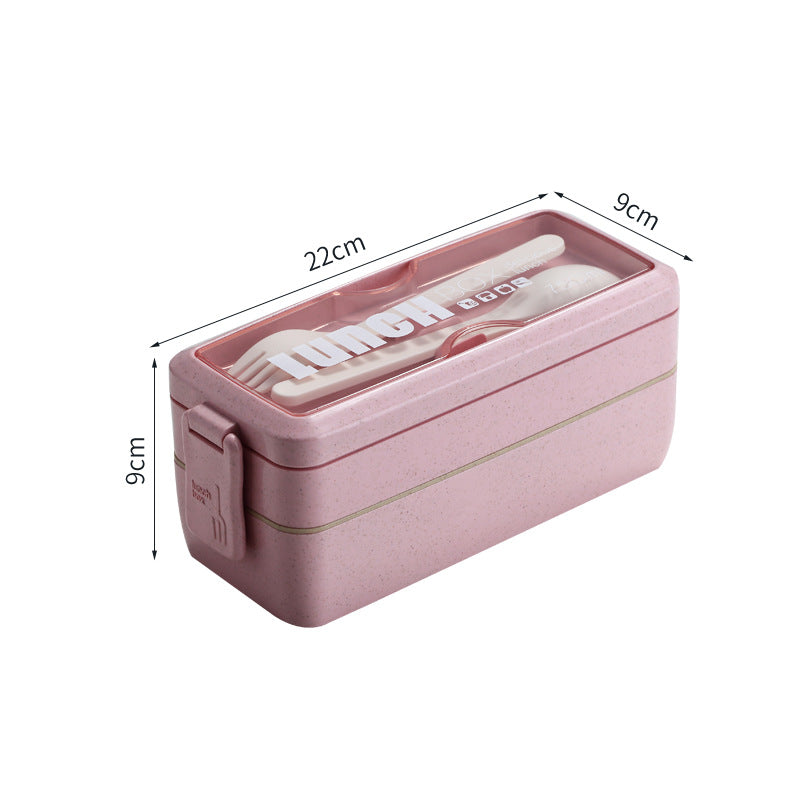 Wheat Straw Double-layer Insulated Lunch Box Portable Sealed Student Divided
