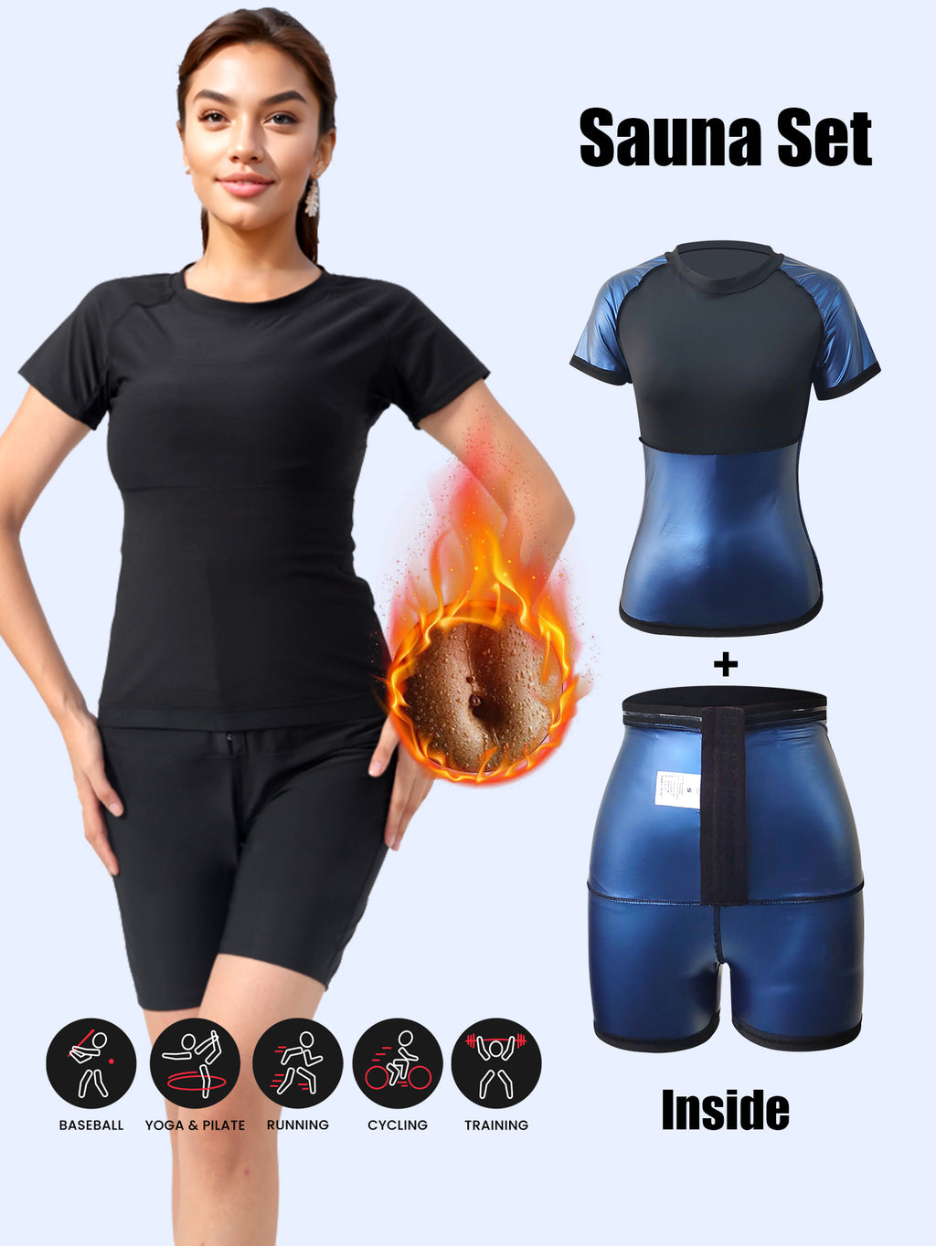 Sauna Shirt And Shorts For Women Sweat Suit, Short Sleeve Women, Athletic Tee