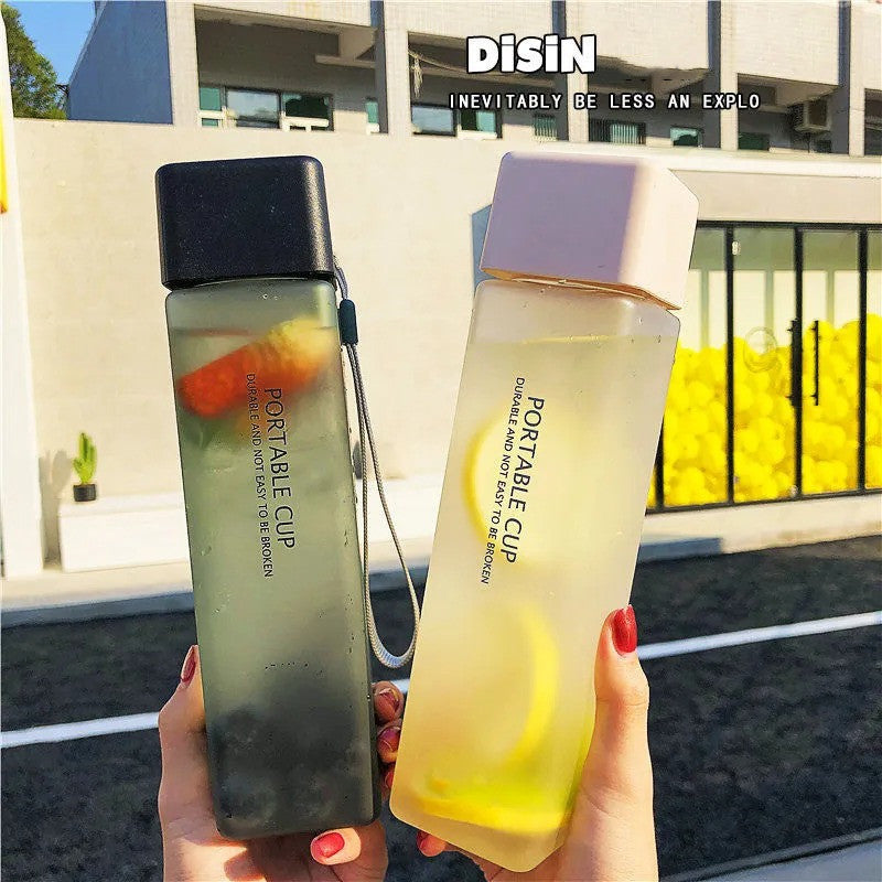 Creative Square Water Bottle Portable Anti-fall Hand Cup Plastic Transparent