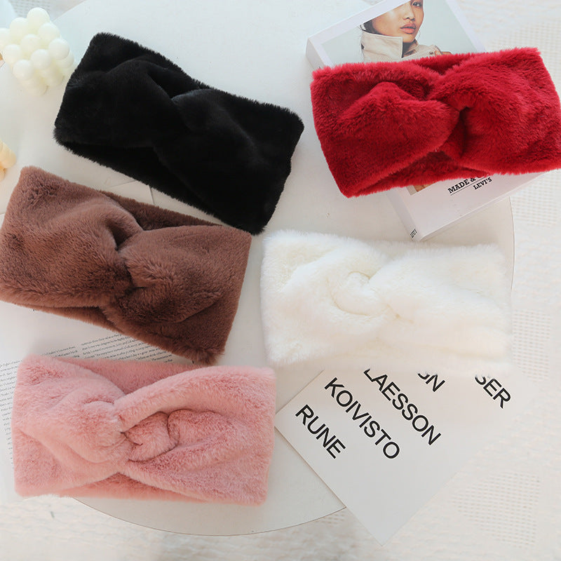 Warmth Elastic Knotted Sports Headband Plush Wide Headscarf Women