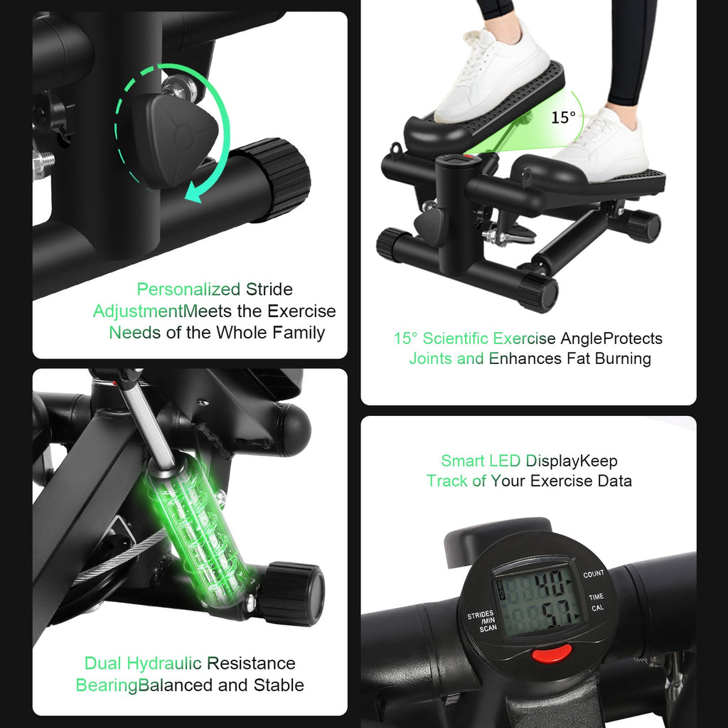 Mini Exercise Stepper With Resistance Bands And LCD Monitor Home Fitness