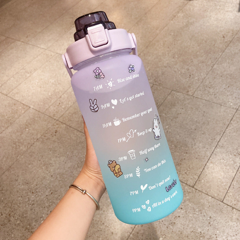 Stickers Water Bottle With Straw 2000ml Cute Portable Scale