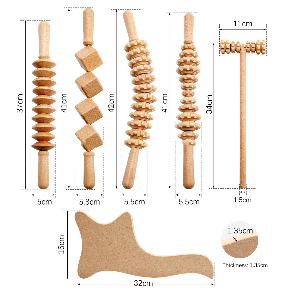 Wooden Massage Roller Suit Multifunctional Body Reduce Cellulite Natural