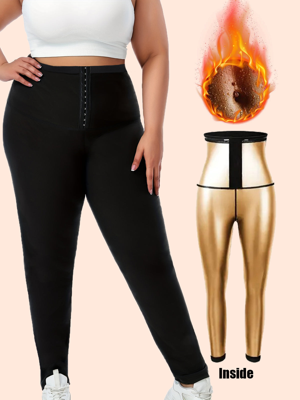 Plus Size Sauna Sweat Leggings For Women, High Waist Silver Coated Workout