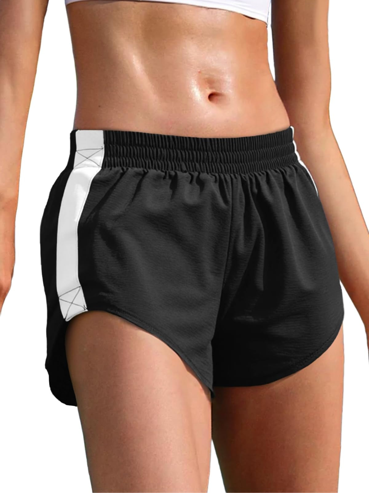Fisoew Women Striped Track Shorts High Waisted Dolphin Workout Running Athletic
