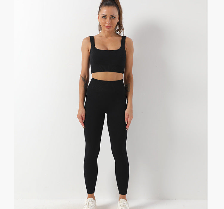 2pcs Thread Yoga Suit Seamless Bra And Butt Lifting High Waist Leggings Set For
