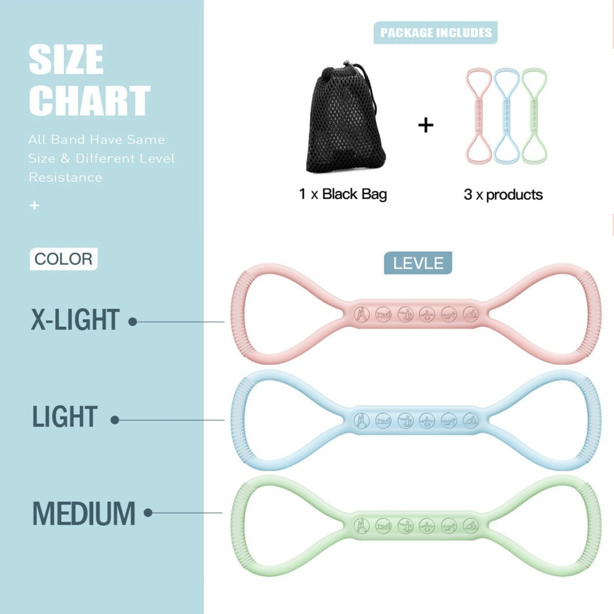8-character Puller, Silicone Yoga Auxiliary Home Elastic Band Mini Kit, A Set