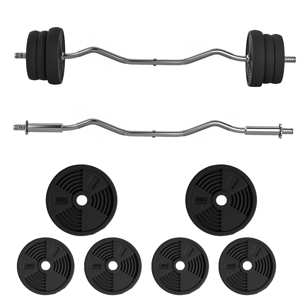 25kg Barbell Set, Adjustable Weights With Curl Bar